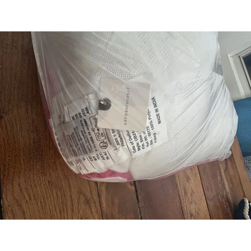 NNWT Pink/White Anthropologie Greek Key Embroidered Indoor/Outdoor Pillow $78